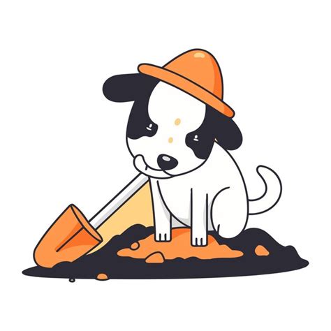 Premium Vector Cute Cartoon Dog In A Hat With A Shovel Vector