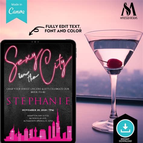 Sex And The City Themed Party Invitation Instant Download Bachelorette