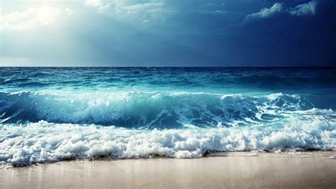 Featured Fresh And Beautiful Blue Sea Waves Wallpaper 1920x1080