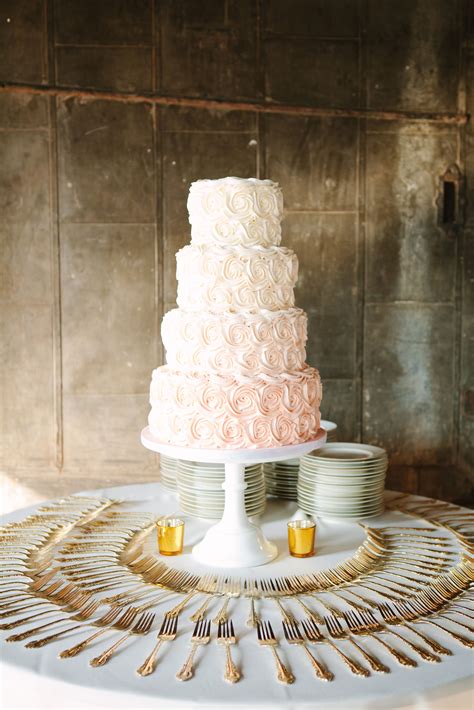 Ombre Blush Pink Rosettes Buttercream Wedding Cake
