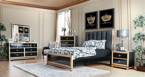 Maybe you would like to learn more about one of these? Braunfels Black and Gold Upholstered Panel Bedroom Set, CM7263Q-BED, Furniture of America