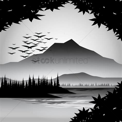 Silhouette Of River And Mountain View Vector Image 1920556