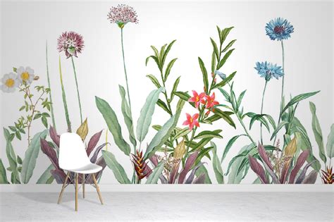 Botanical Greyscale Wallpaper Mural Flower Wallpaper Wall Murals