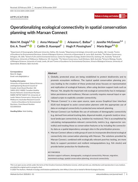 Pdf Operationalizing Ecological Connectivity In Spatial Conservation