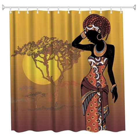 The Woman In Sunset Polyester Shower Curtain Bathroom Curtain High