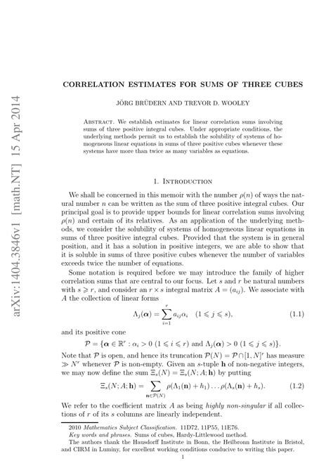Pdf Correlation Estimates For Sums Of Three Cubes