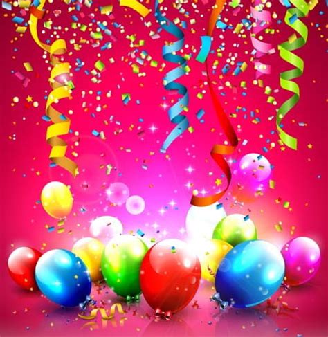 Confetti Ribbon With Colored Balloons Birthday Background Vector Eps
