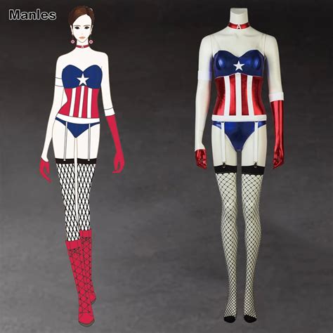 Captain America Sexy Jumpsuit Avengers Cosplay Costume Adult Women Halloween Paty Blue Suit
