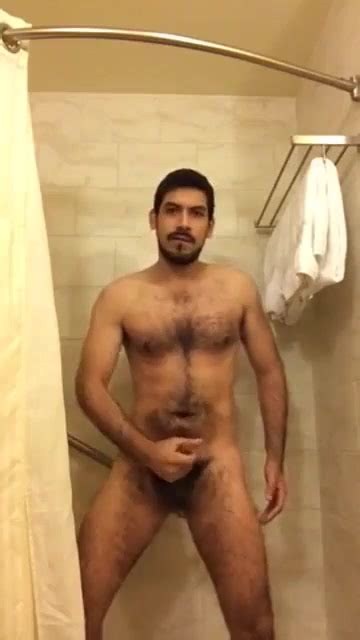 Hairy Guy Jerking Off Before Shower