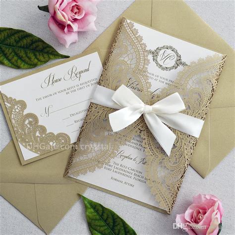 Create your own wedding invitation cards in minutes with our invitation maker. GOLD CHANTILLY LACE Laser Cut Wrap Invitation Elegant ...