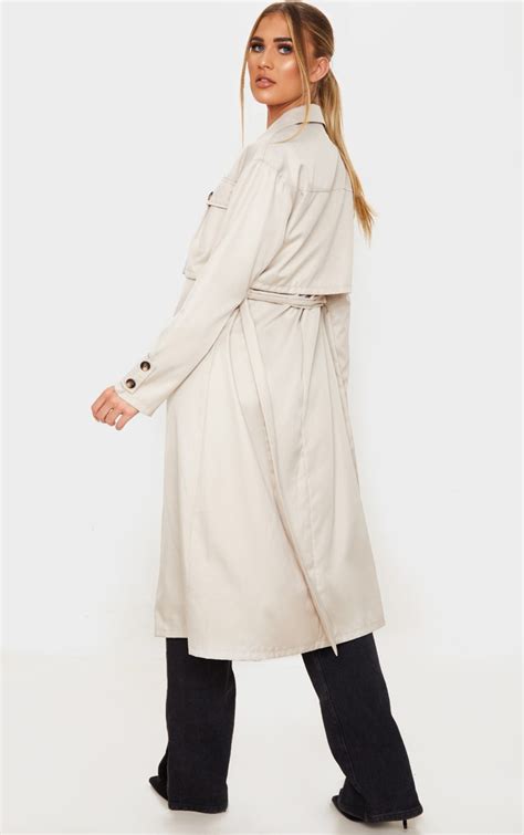 Camel Oversized Belted Trench Coat Prettylittlething Usa