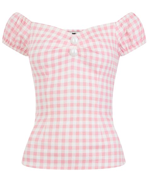 Collectif Dolores Vintage 50s Pastel Gingham Top In Pink