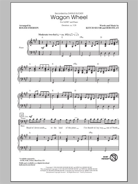 Roger Emerson Wagon Wheel Sheet Music And Printable Pdf Music Notes