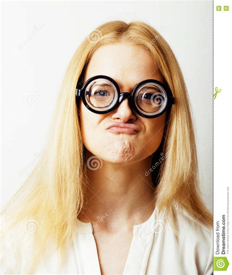 Bookworm Cute Young Blond Woman In Glasses Blond Hair Teenage Stock