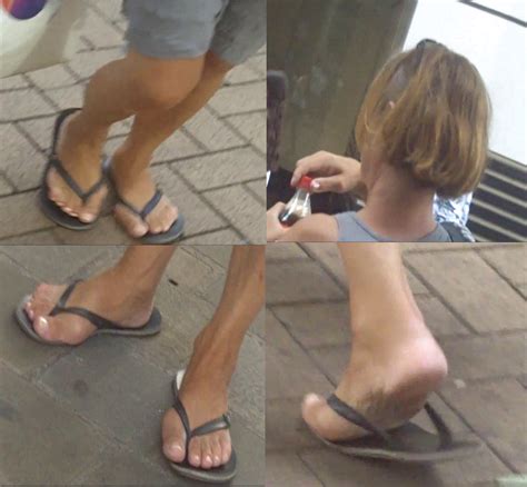 Sole Man Sexy Milf Tanned Feet Light Soles In Tight Black Wedge Sandals Walk Candid