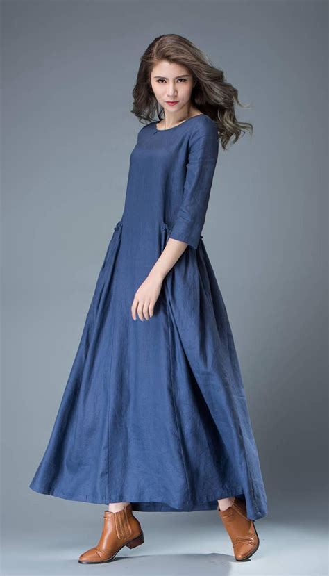 Blue Maxi Linen Dress Cobalt Long Spring Summer Handmade Etsy In 2020