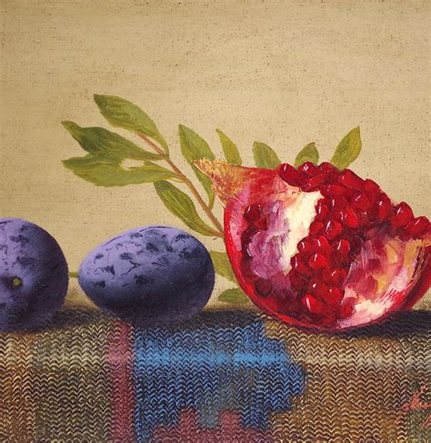 Still Life And Pomegranate Original Oil Painting Handmade Art One Of