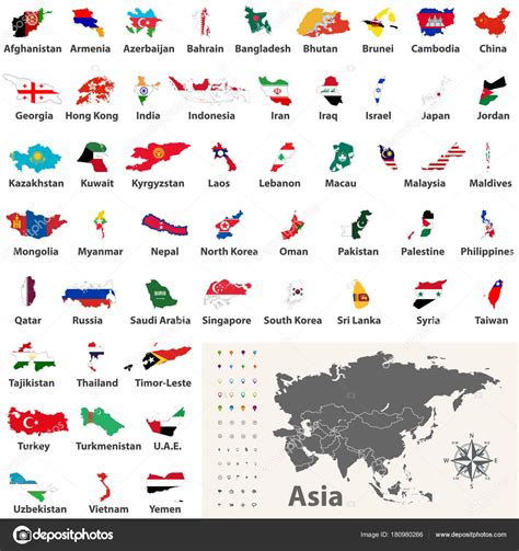 Vector Collection Asian Countries Maps Combined Flags Political Map