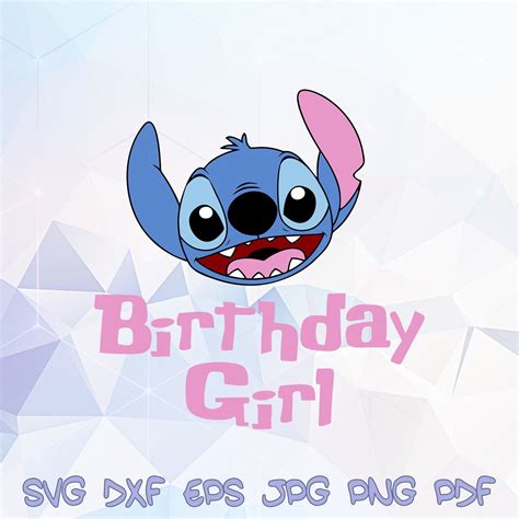 Birthday Girl Svg Lilo And Stitch Head Disney Cricut Silhouette Party Supplies Iron On Stencil
