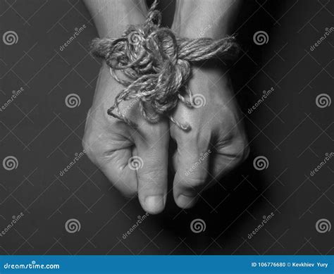 Male Hands Bound With Rope Stock Photo Image Of Persecution 106776680