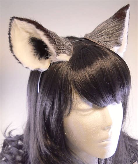 Silver Gray Fox Ears Leather Realistic Cosplay Fox Pet Play Etsy