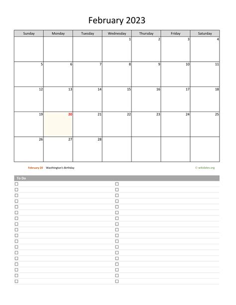 February 2023 Calendar With To Do List