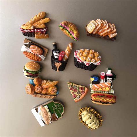 Creative Cartoon Bread Hot Dog Hamburger 3d Resin Refrigerator Sticker