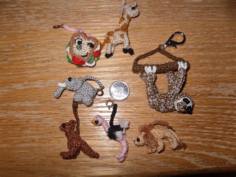 Mini Crochet Key Chains Of Animals Kangaroo Lion Three Toed Sloth