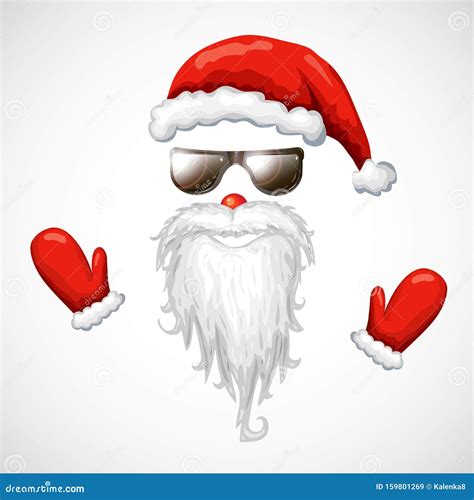 Cool Santa Claus Vector Illustration Red Santa Hat Sunglasses Beard