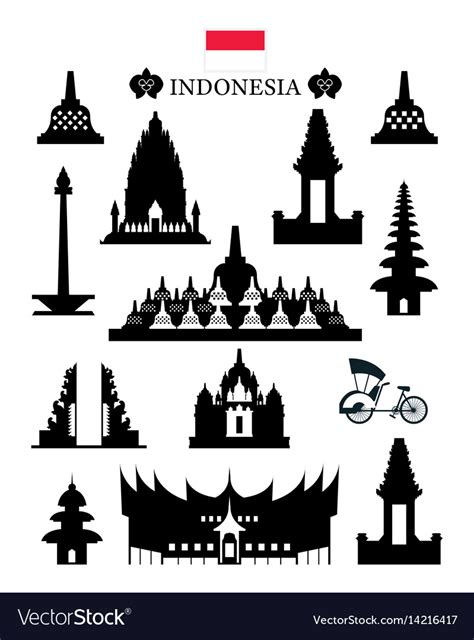 Indonesia Landmarks Architecture Building Object Vector Image