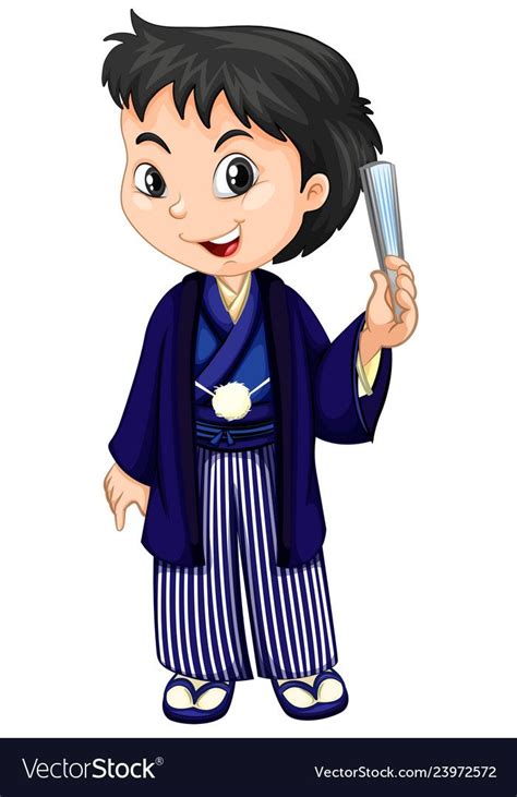 A Boy Wearing Japanese Traditional Yukata Vector Image Japanese
