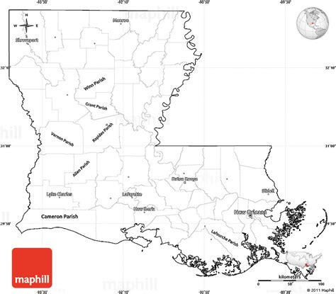 Blank Simple Map Of Louisiana Cropped Outside