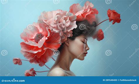 Fashion Portrait Of Beautiful Young Woman With Flowers In Her Hair Stock Illustration