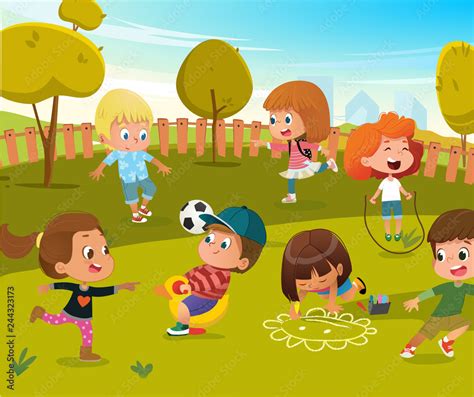Baby Play Kindergarten Playground Illustration Children Play Football