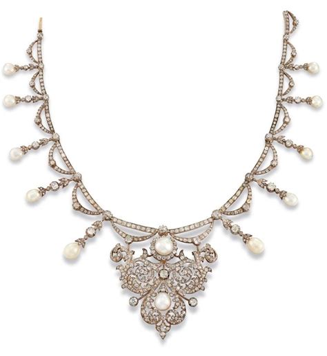 Late 19th Century Natural Pearl And Diamond Tiara Necklace Tiara