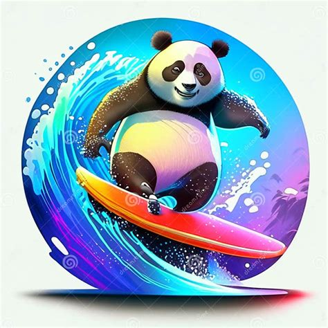 Panda Surfing A Wave On A Surfboard Vector Illustration Stock