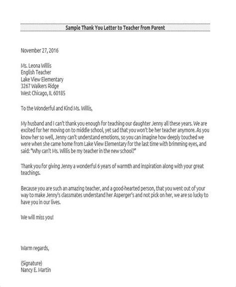 13 Sample Teacher Thank You Letters Free Sample Example Format Download