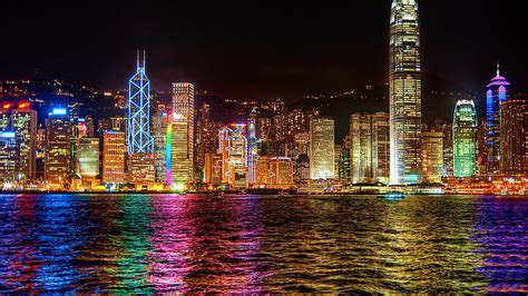 Photo Of City Light Near Sea During Night Time City Hong Kong