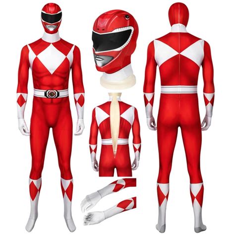 Red Mighty Morphin Suit Power Rangers Cosplay Costume Cossuits
