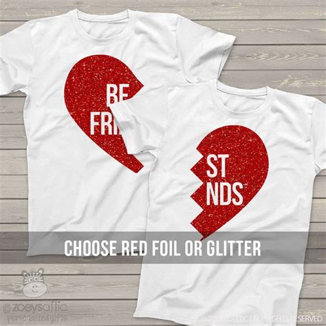 Sparkly Matching Shirts Best Friends Glitter Foil Heart T Shirts
