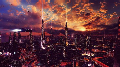 Downaload Futuristic City Science Fiction Fantasy Artwork Wallpaper