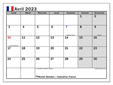 Calendrier Avril 2023 à Imprimer “49ld” Michel Zbinden Fr