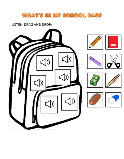A Back Pack With The Words Whats In My School Bag Written Below It
