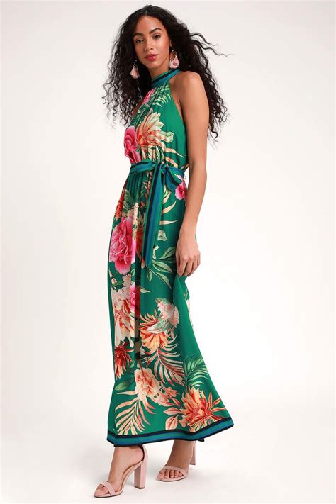 tropic of conversation green tropical print halter maxi dress maxi dress dresses hawaiian
