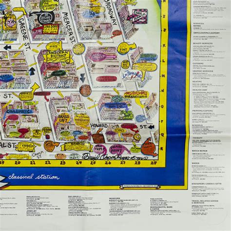 Map New York City Pictorial Soho Russo Vintage Poster 1986