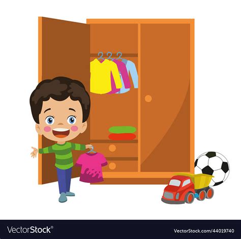 Cute Boy Tidying His Room And Tidying His Closet Vector Image