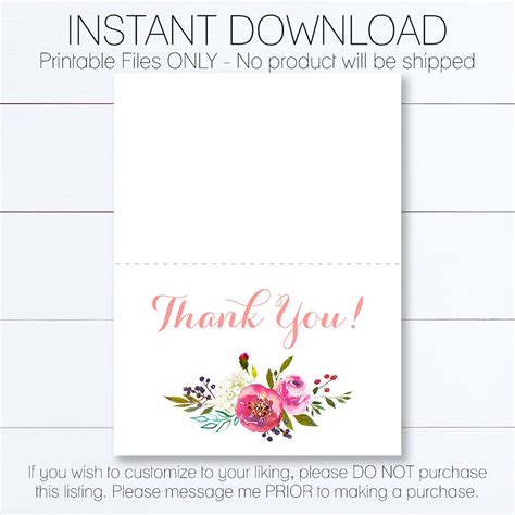 Floral Thank You Card Watercolor Floral Thank You Card Pink Etsy