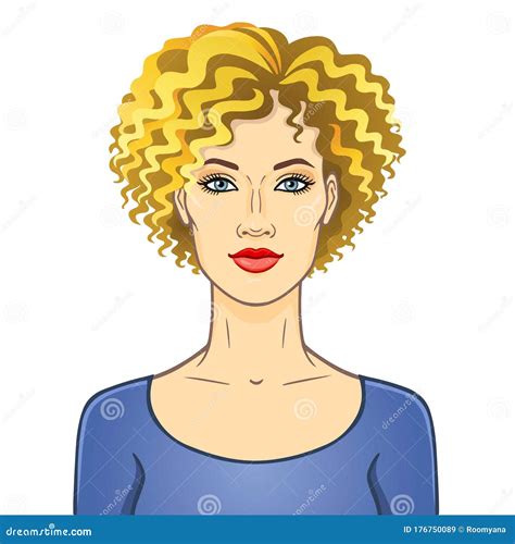 Animation Portrait Of The Young Beautiful White Woman With Curly Blonde