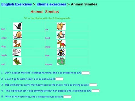 Animal Similes Worksheet For 3rd 5th Grade Lesson Planet