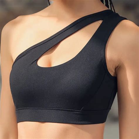 Sexy One Shoulder Solid Sports Bra Women Fitness Yoga Bras Gym Padded Sport Top Athletic